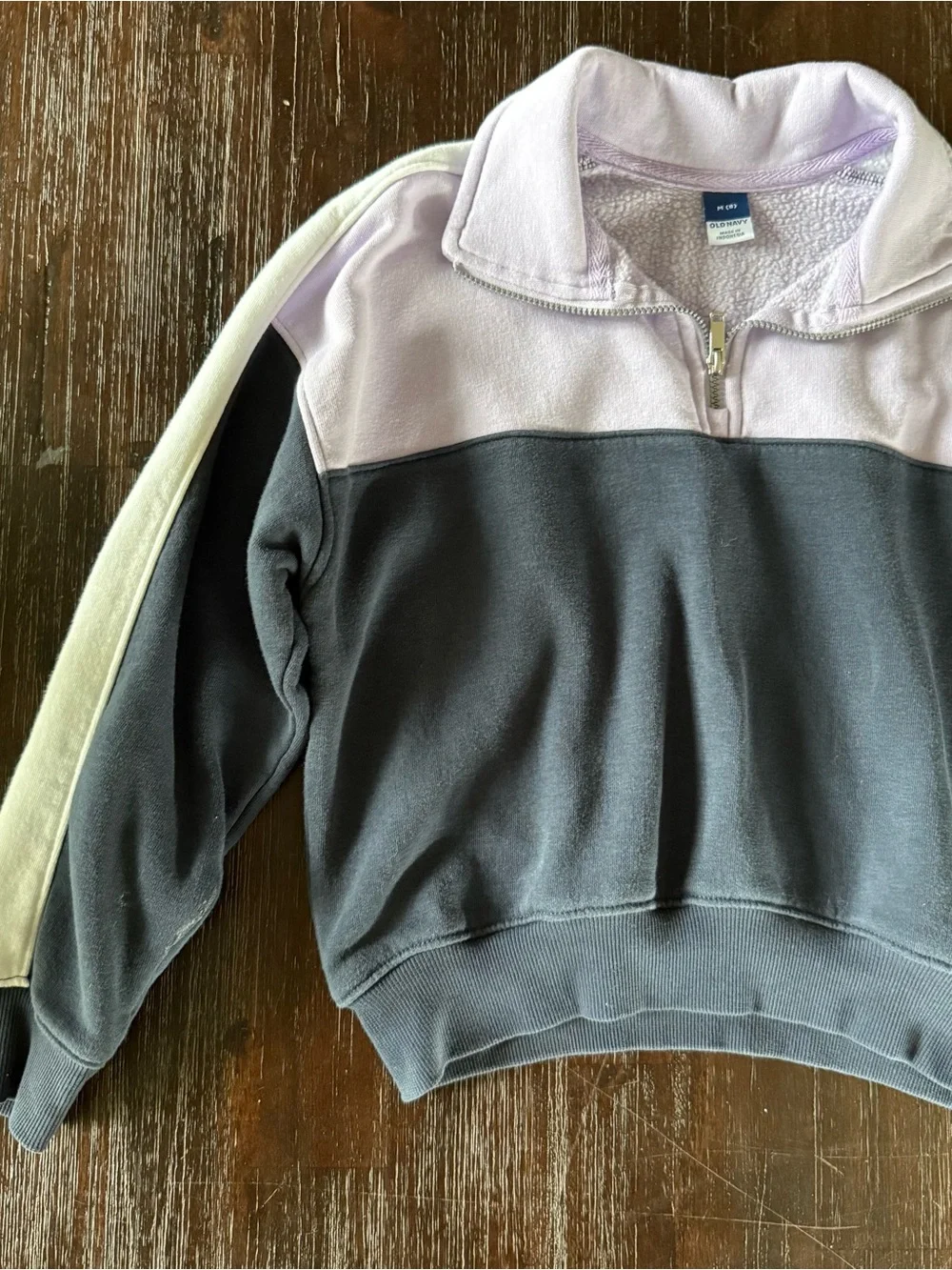 Old Navy Lavender and Gray Quarter-Zip Sweatshirt with Cream Stripe